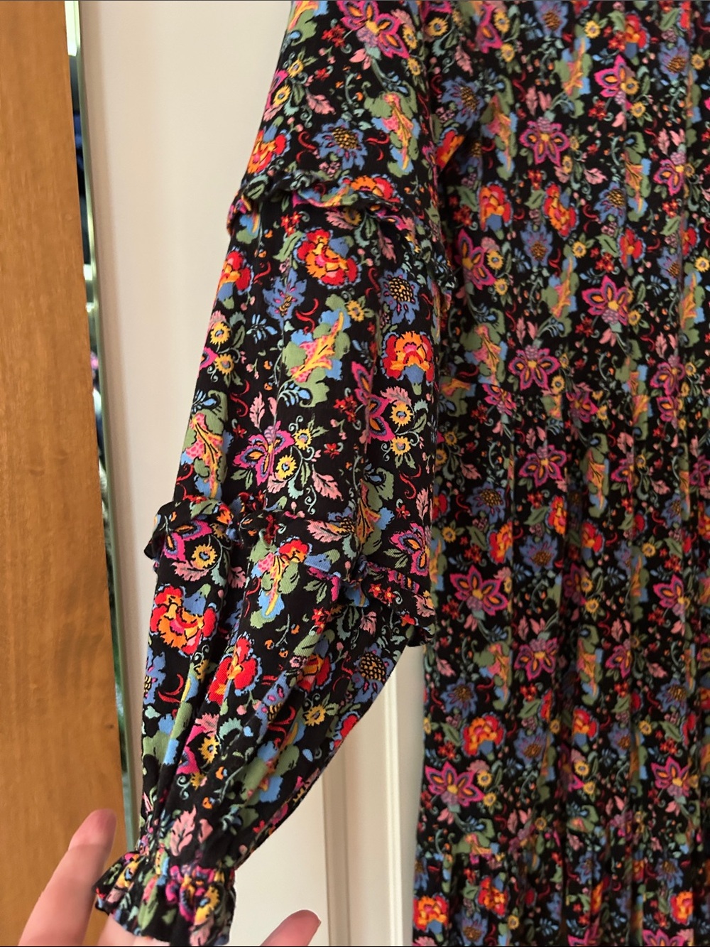 Boden Black Long-Sleeve Tiered Floral Midi Dress - Picture 5 of 12